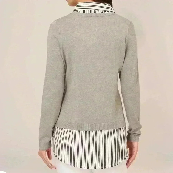 Adrianna‎ Papell Sweater Women's Large Layered V-Neck Grey Ivory Formal Casual - Picture 3 of 15